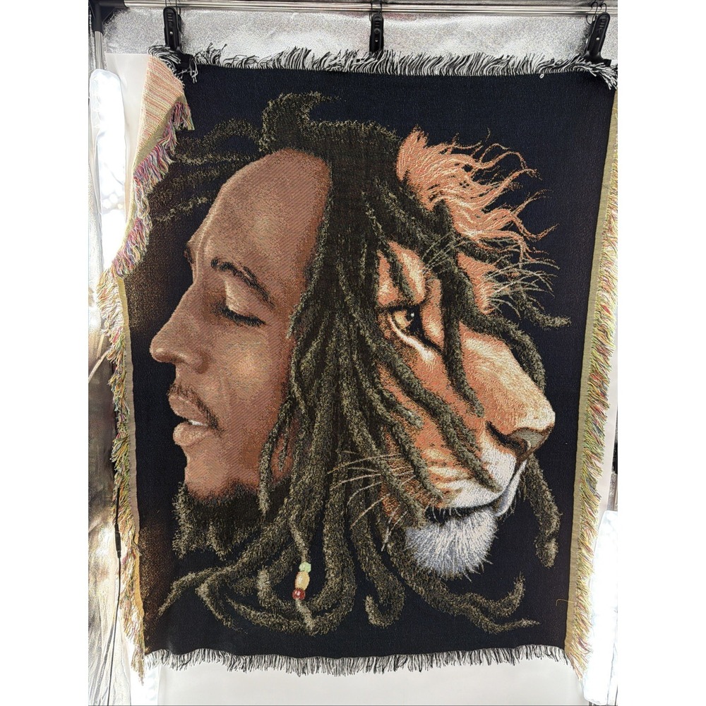 Bob Marley Lion Tapestry Throw Blanket Vintage 44"x56" Rasta